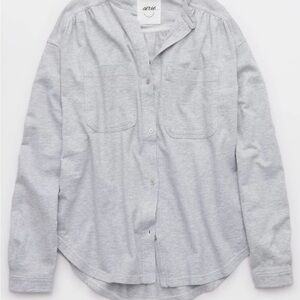 Aerie Light Gray Button-Up Top